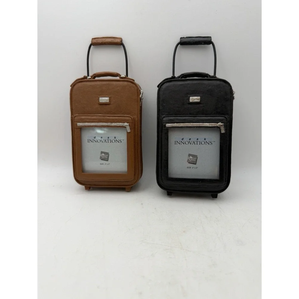 Lot of 2 Russ Desk Innovations Mini Rolling Suitcase 2x2 Photo Frames Luggage